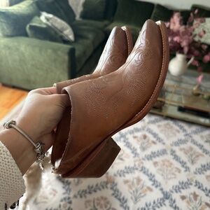 Lucchese Brown Leather Western Mule Booties Size 8B Snip Toe Embroidered Cowboy